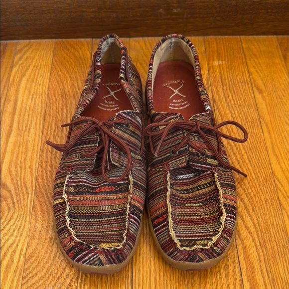 Twisted X Women’s Striped Red Multi Driving Moccasins Size 11 - Picture 1 of 8
